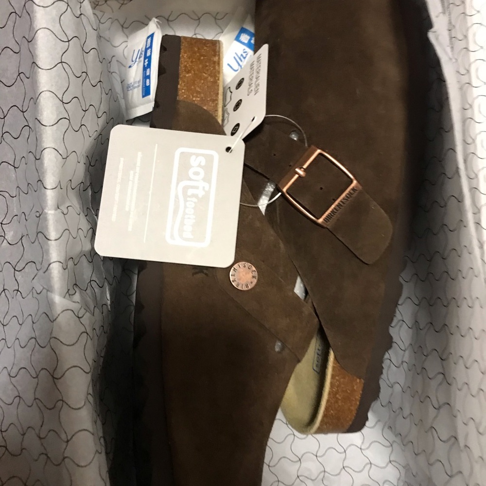 SoftWalk Men's Dark Brown Suede Clog with Rose Gold Buckle